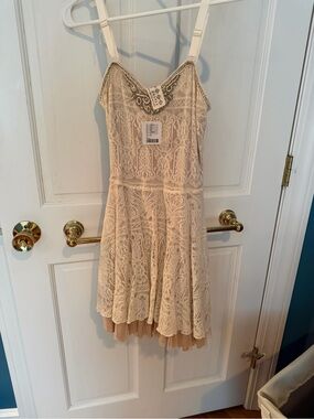 Free People Cream Lace Tiered Mini Dress